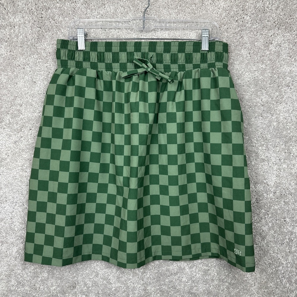 Albion Skirt Womens XL Green Cher Check Checkered Tall Drawstring‎ Plaid